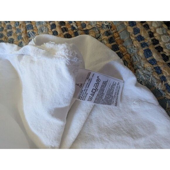 White Swiss Dot Henley 100% Cotton Long Puff Sleeve S Crop Curved Hem Cottagecor - Picture 7 of 9